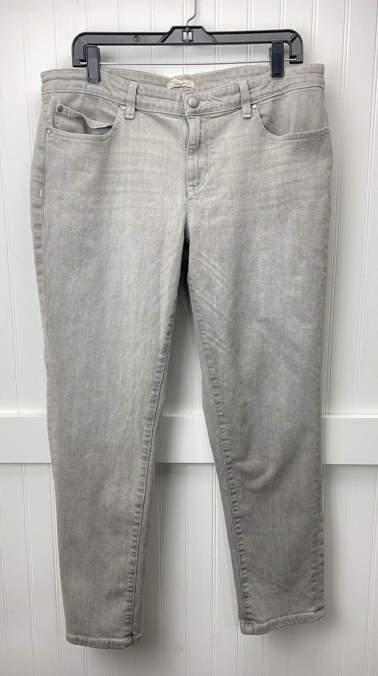 Eileen Fisher Jeans Tapered Ankle Sz 12 Midrise Light Gray Denim Organic Cotton